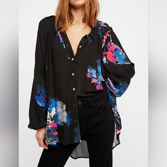 Free People Tops - Free People Meadow Lark Button Down Tunic Top Relaxed Fit